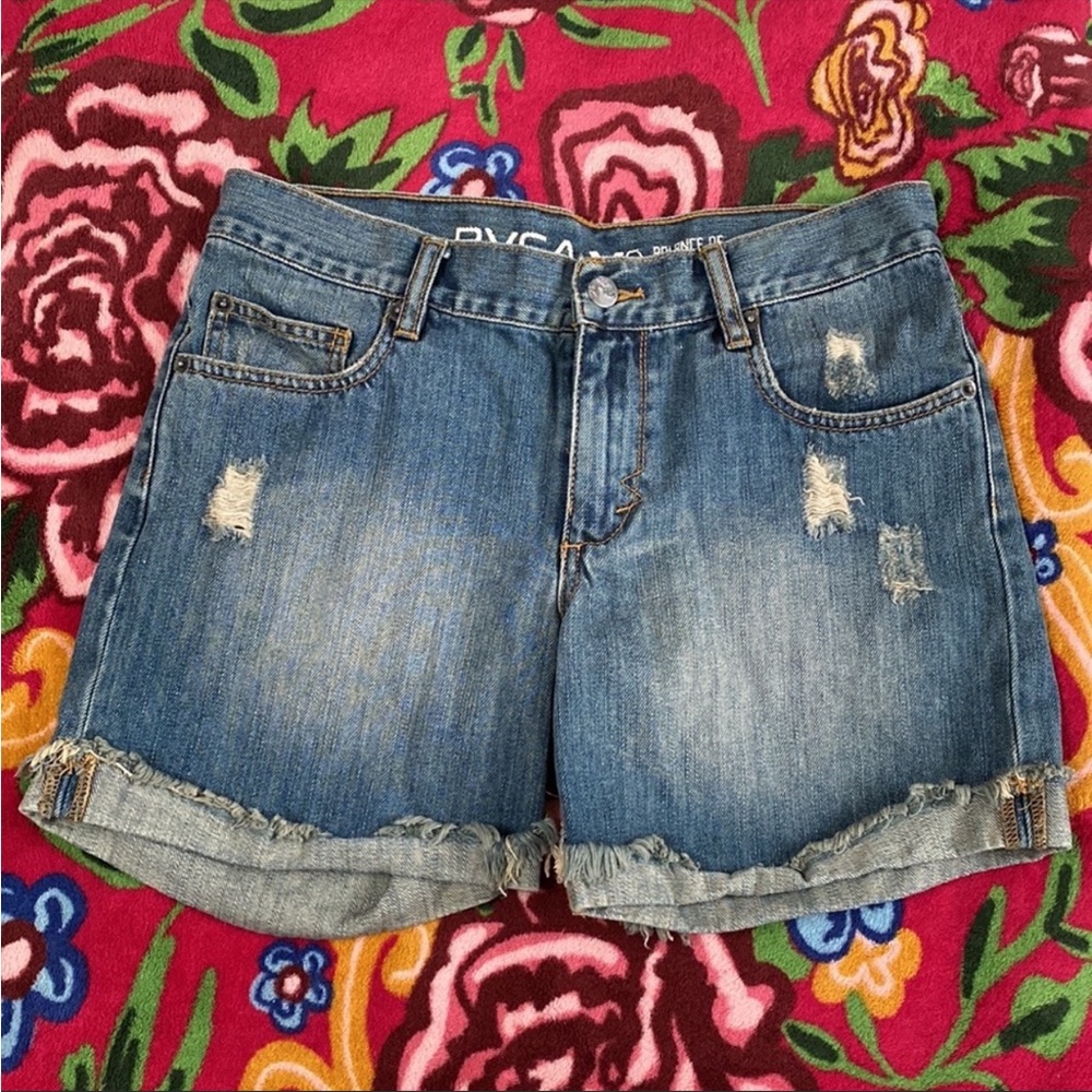 Y2K RVCA Distressed Blue Denim Surfer Girl Shorts